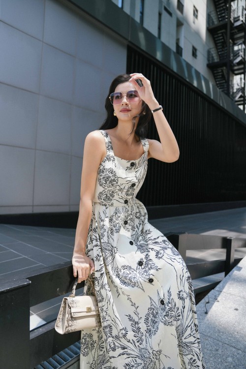 Sixdo Cream Linen Sleeveless Dress